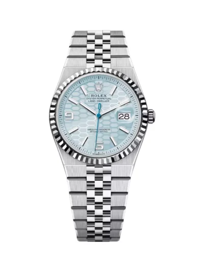 Rolex Land-Dweller 127236-0001 Platinum 36mm Ice-Blue Honeycomb Motif Dial Ladies Watch