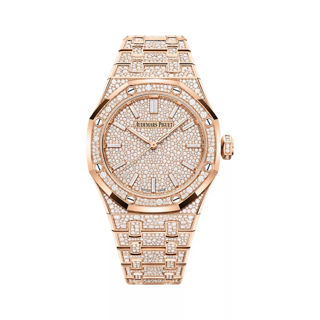 Audemars Piguet Royal Oak 15552OR.ZZ.1358OR.01 Rose Gold with Pave Diamonds 37mm Pave Diamond Dial Ladies Watch