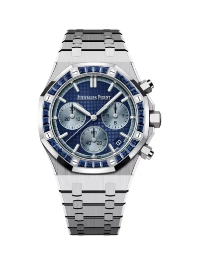 Audemars Piguet Royal Oak 26240BC.SS.1320BC.01 White Gold Baguette-cut Blue Sapphires Bezel 41mm Blue Dial Men’s Watch